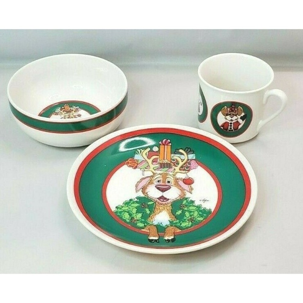 Celebrations by Silvestri Audrey Heffner Childs Plate, Cup & Bowl Christmas